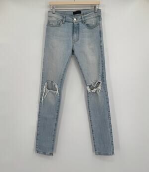 Daniel Patrick Mens Blue Light Wash Denim Distressed Skinny Jeans Sz 31